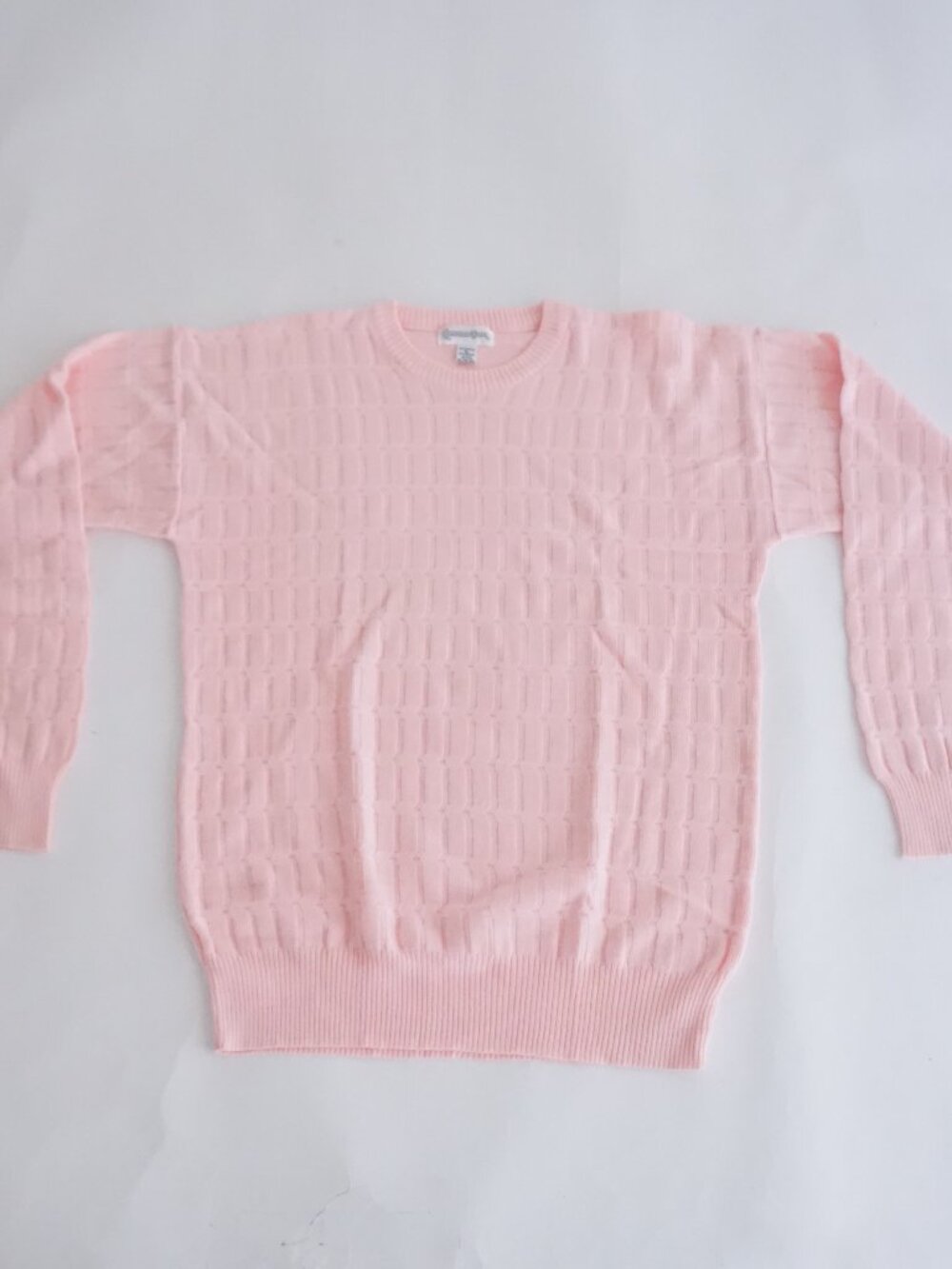 VTG Commotion Pink Basket Weave Geometric Knit Pastel Long Sleeves Sweater XL